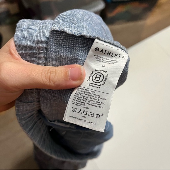 Athleta Retreat Linen Pants Straight Wide Leg Blue Size 16 L2 - Picture 5 of 9